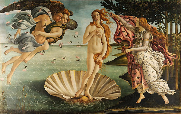 La Nascita di Venere , dipinto di Sandro Botticelli (1445-1510) attualmente conservato nella Galleria degli Uffizi a Firenze