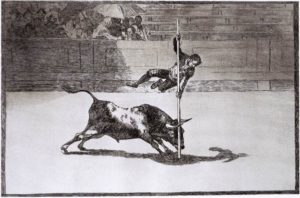 La velocità e l'audacia di Juanito Apiñani nell'Arena di Madrid (1815-16). Incisione e acquatinta di Francisco de Goya.