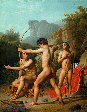 Tre ragazzi spartani che praticano tiro con l'arco, dipinto di Christoffer Wilhelm Eckersberg