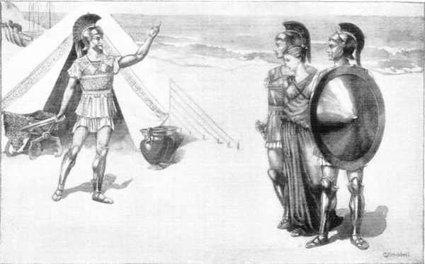 Achilles deprived of Briseis. Achille privato di Briseide, disegno di Hubbell