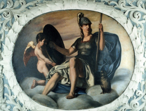 Atena ed Eros: Atena ed Eros. Pittura nel soffitto. Frederiksborgmuseet (Museo Nazionale di Storia al Castello di Frederiksborg), Copenaghen.