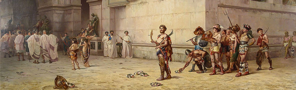 L'imperatore Commodo lascia l'arena alla testa dei gladiatori (particolare), dipinto di Edwin Howland Blashfield
