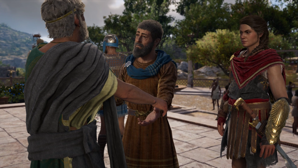 Assassin's Creed: Odyssey. Cassandro ed Erodoto salutati da Pericle