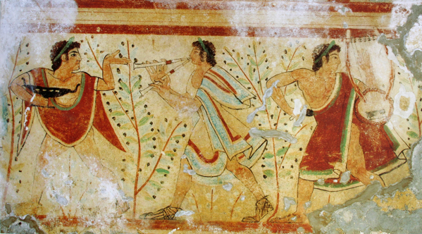 Pittura murale funeraria Etrusca a Tarquinia. 530-520 a.C.