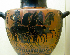 Quadriga e opliti. Decorazione a figure nere. 530-520 a.C. circa
