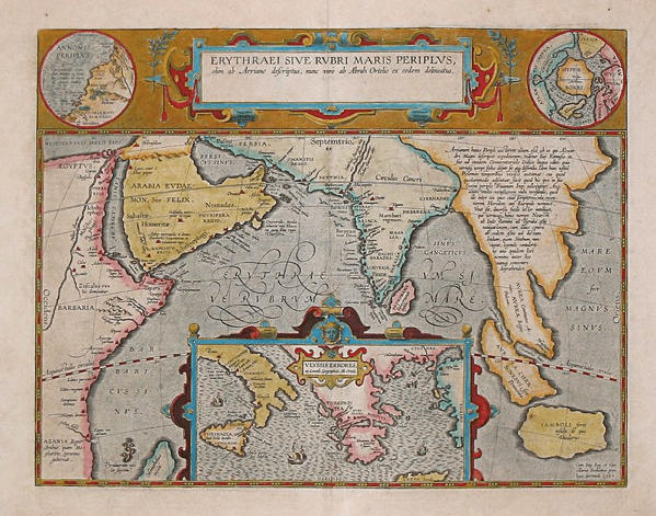 Carta di Abraham Ortelius (1527-1598) con l'indicazione delle località menzionate dal Periplo del Mar Rosso