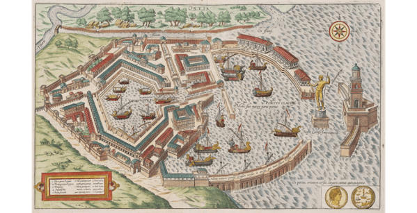 L'antico porto di Ostia, da Civitatis Orbis Terrarum, 1588