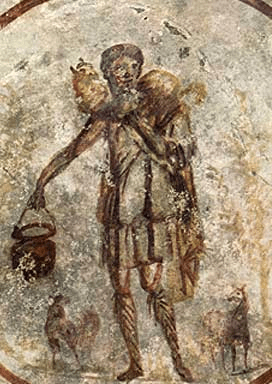 Affresco del Buon Pastore dalle Catacombe di San Callisto.