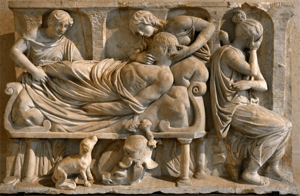 Morte di Meleagro – Sarcofago romano, marmo, Museo del Louvre