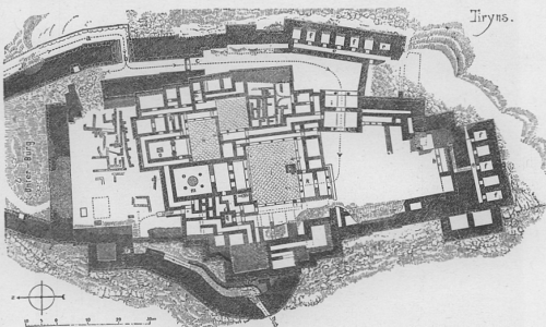 Tirinto, mappa del palazzo e delle fortificazioni circostanti